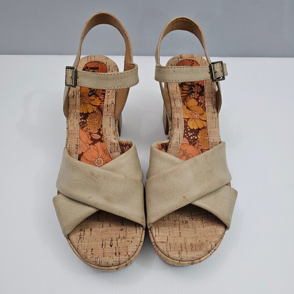 Korks By Kork Ease Calda Platform Sandal Women 10 Beige Cork Chunky Heel Y2K NEW - Picture 4 of 13